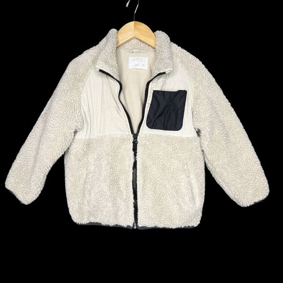 Zara Kids Sherpa Full Zip Jacket Coat Size 4-5 Years XS Cream Pocket Youth Boys - Picture 1 of 5